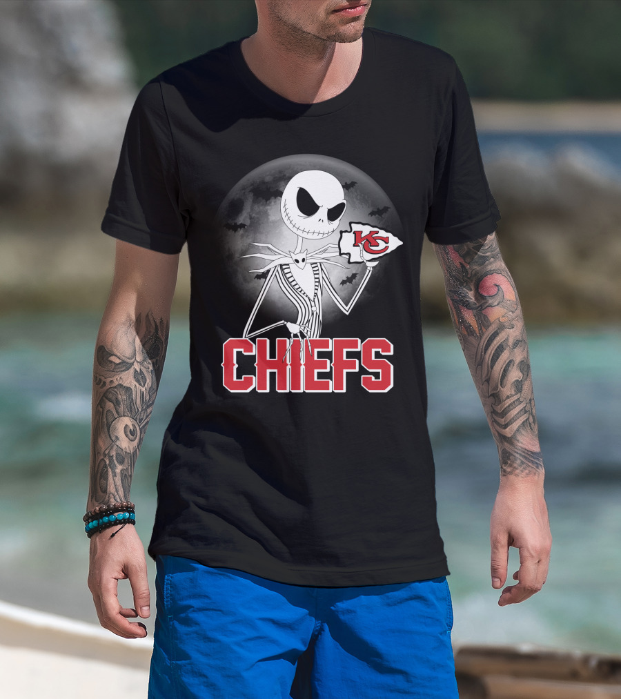 Jack Skellington Kansas City Chiefs Halloween Moon T-Shirt