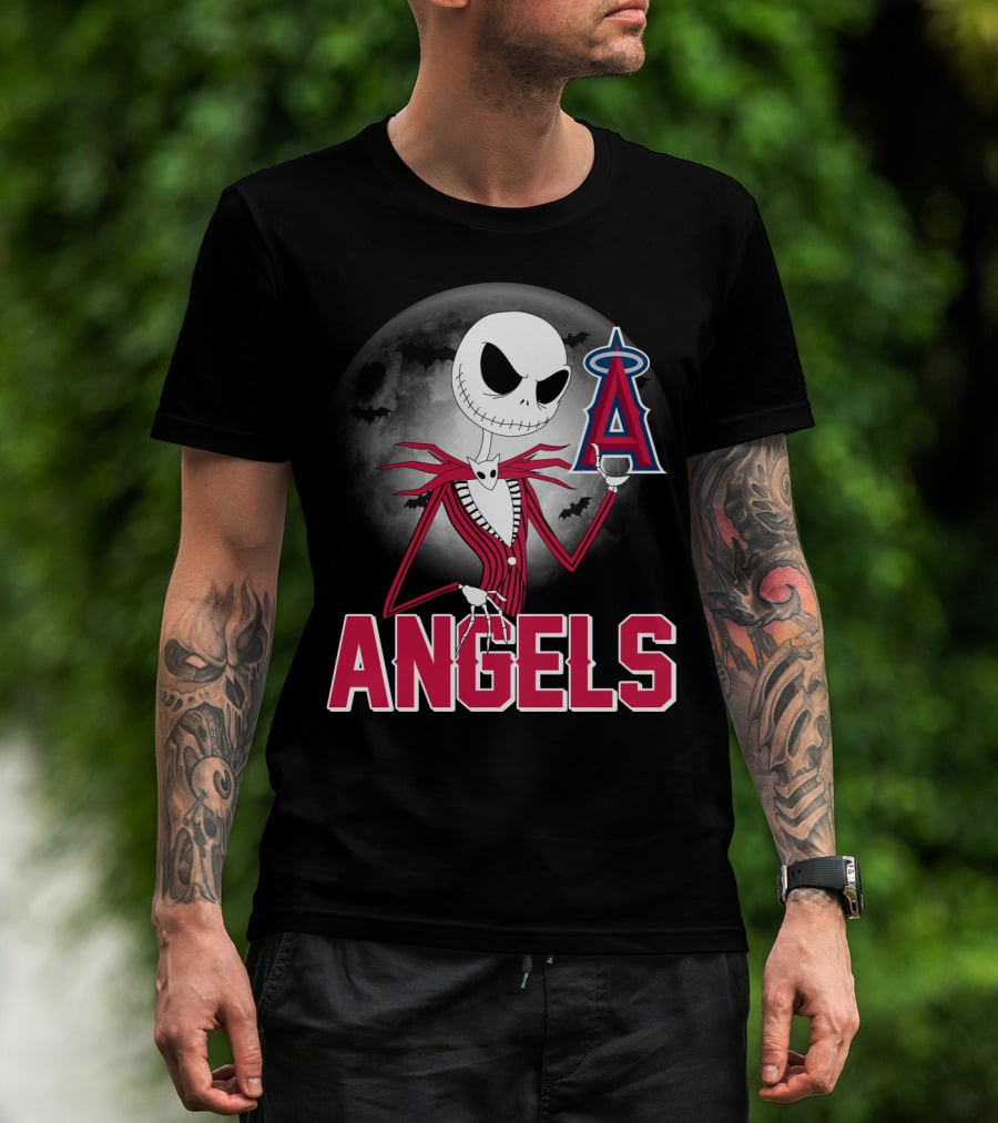 Jack Skellington Los Angeles Angels Halloween Moon Motif T-Shirt