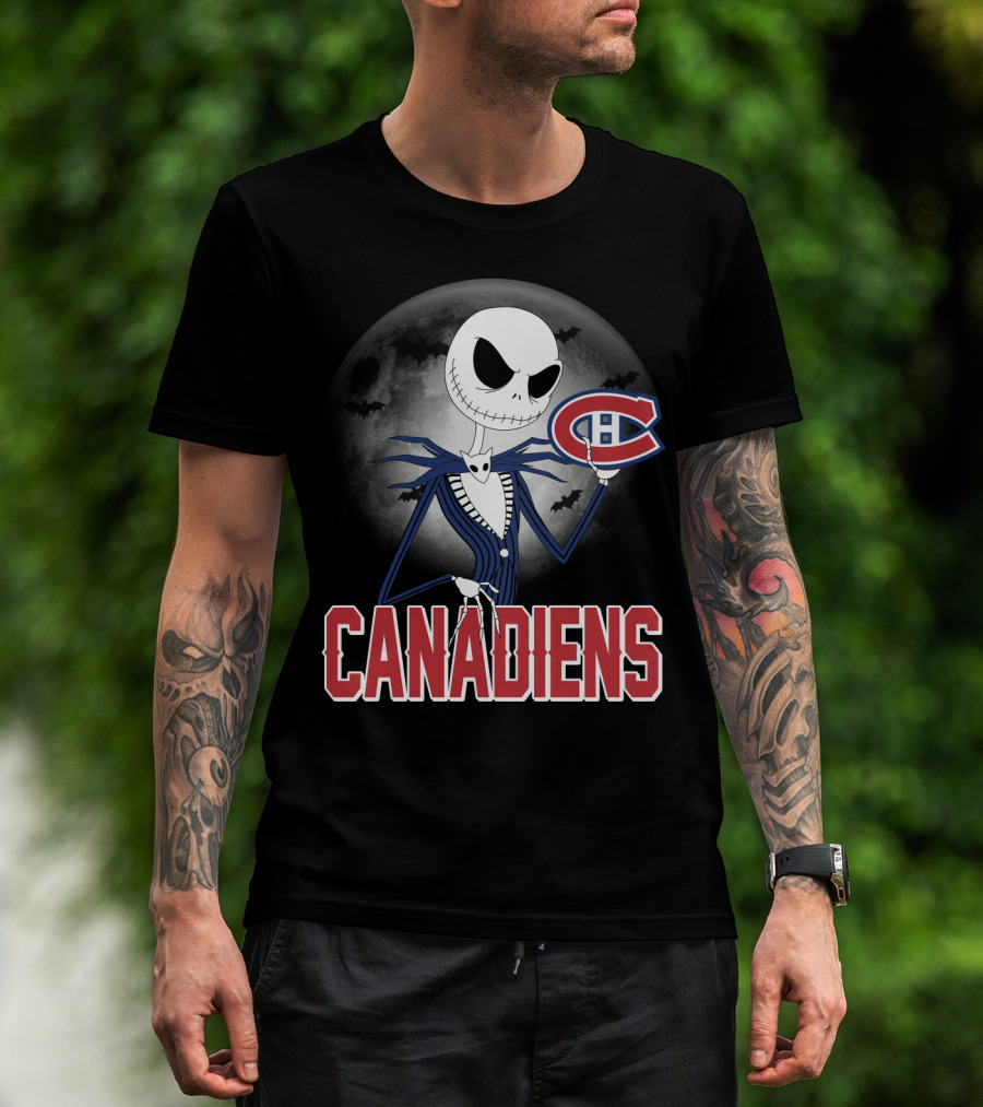 Jack Skellington Halloween Canadiens Logo Moon Background T-Shirt
