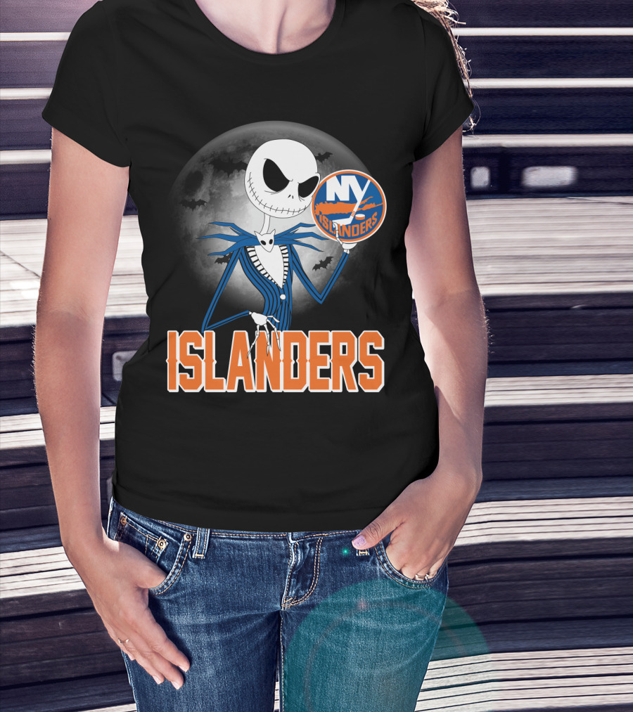 Jack Skellington Halloween NY Islanders Moon Background T-Shirt