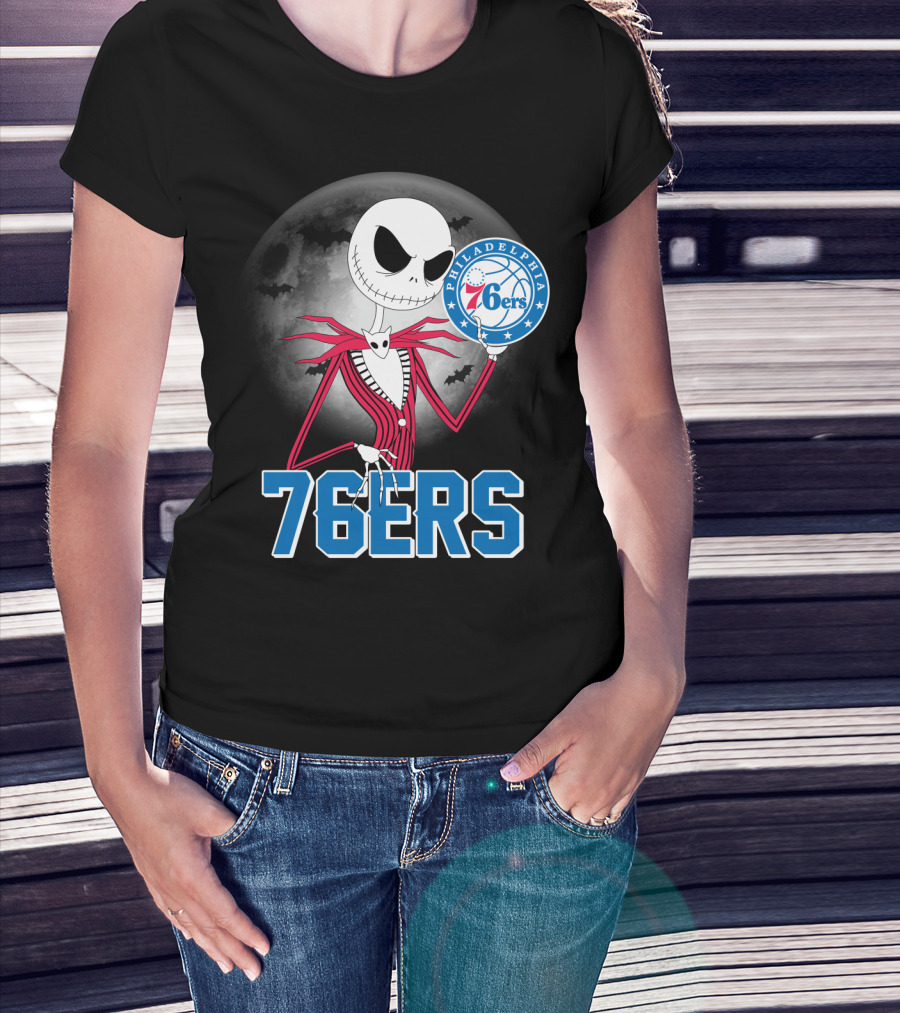 Jack Skellington Philadelphia 76ers Halloween Moon T-Shirt