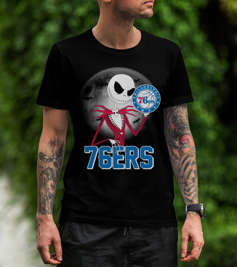 Jack Skellington Philadelphia 76ers Halloween Moon T-Shirt