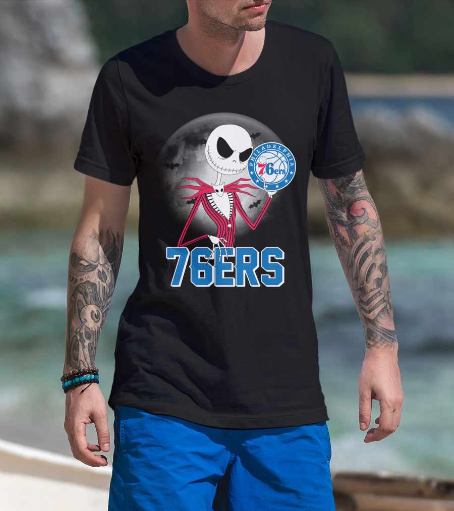 Jack Skellington Philadelphia 76ers Halloween Moon T-Shirt