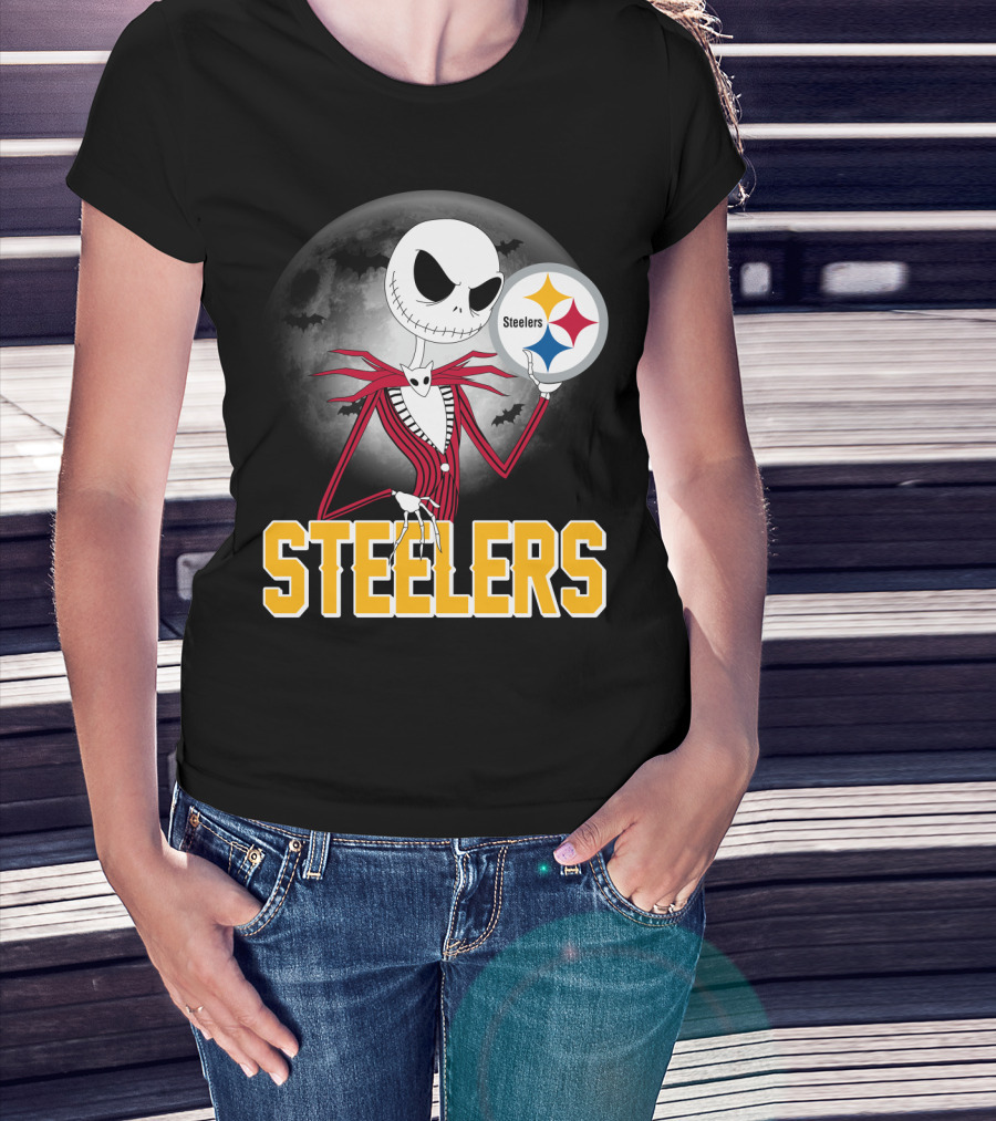 Jack Skellington Steelers Halloween Moon T-Shirt