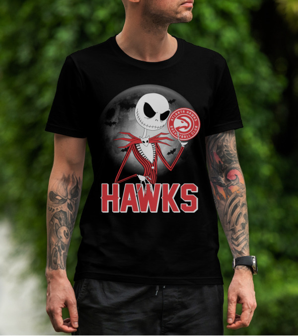 Atlanta Hawks Basketball Club Jack Skellington Halloween Hawks T-Shirt