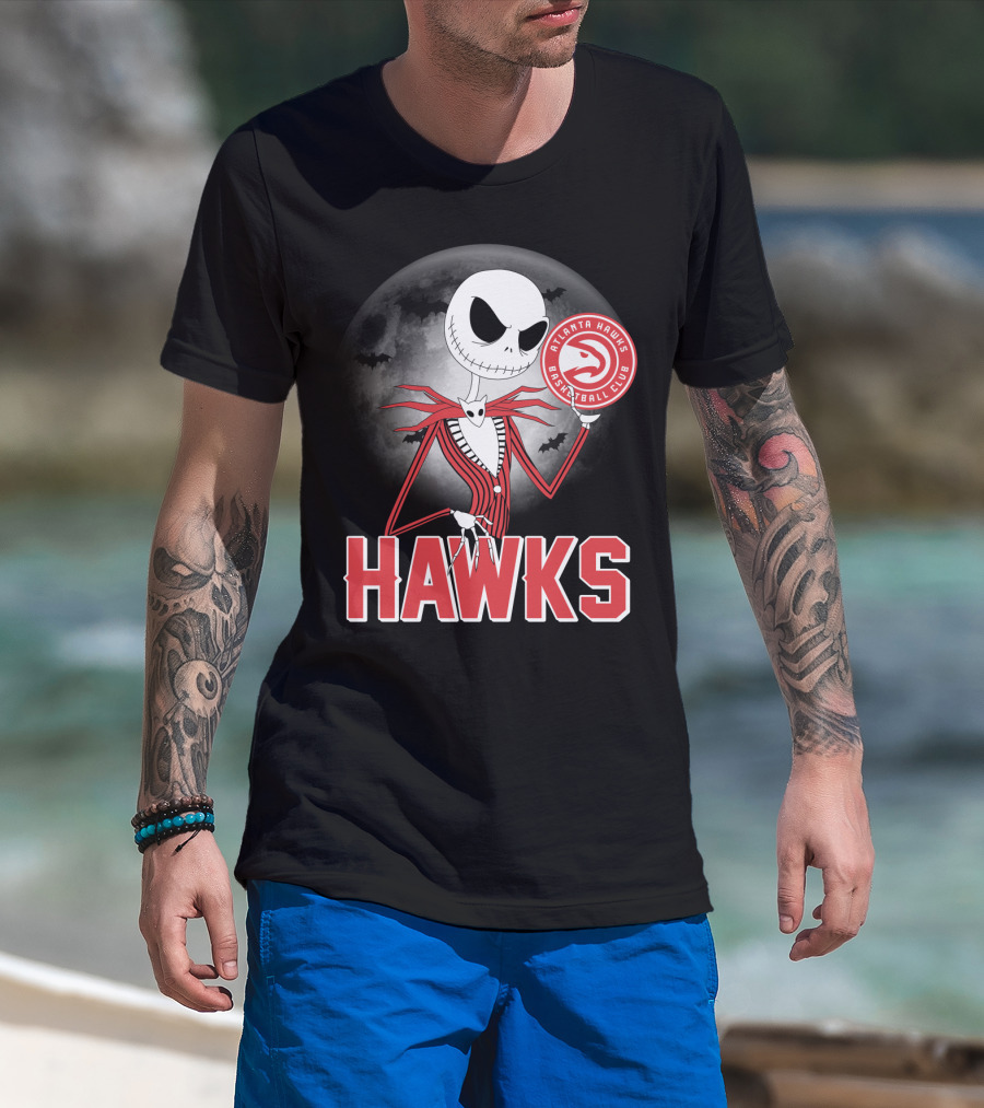 Atlanta Hawks Basketball Club Jack Skellington Halloween Hawks T-Shirt