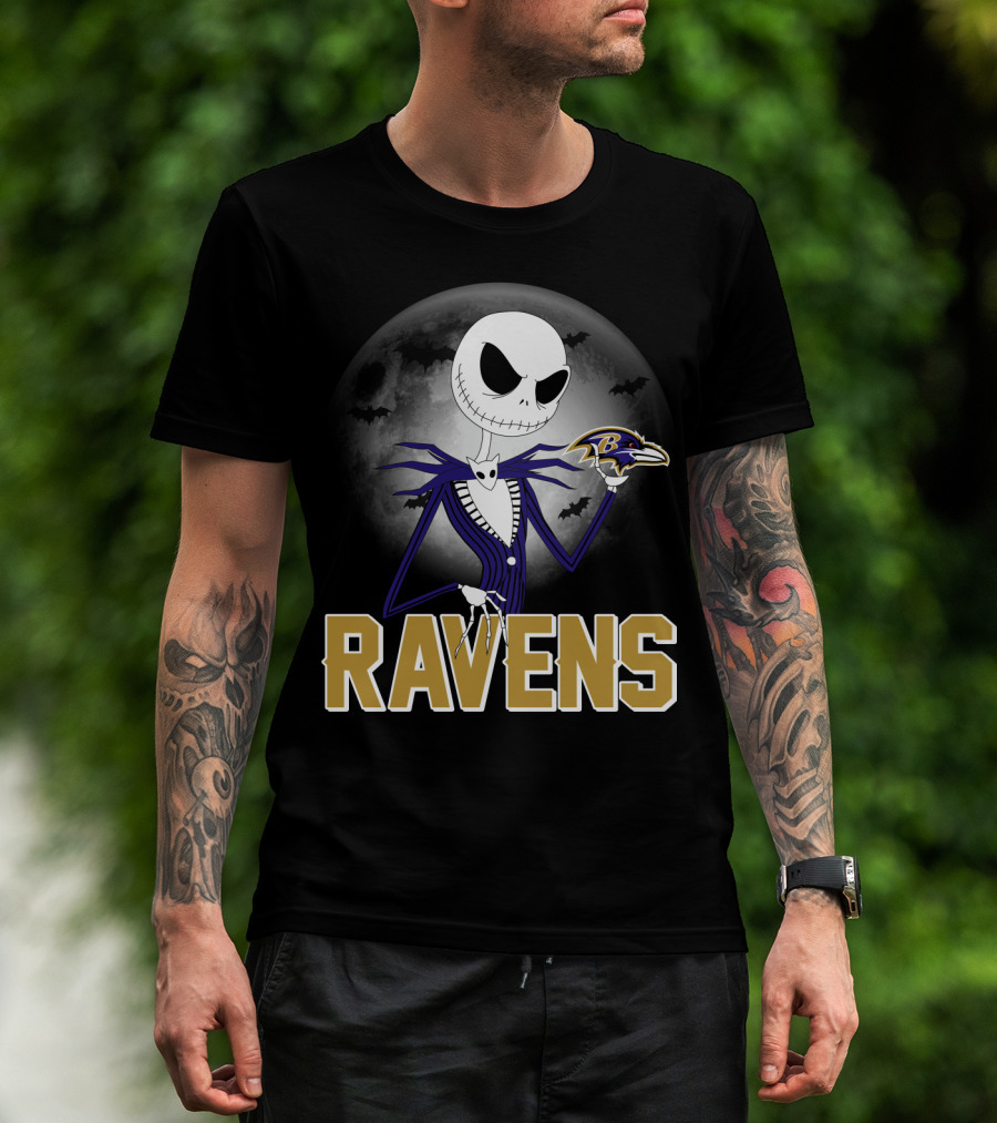 Jack Skellington Baltimore Ravens Halloween Moon Ravens T-Shirt