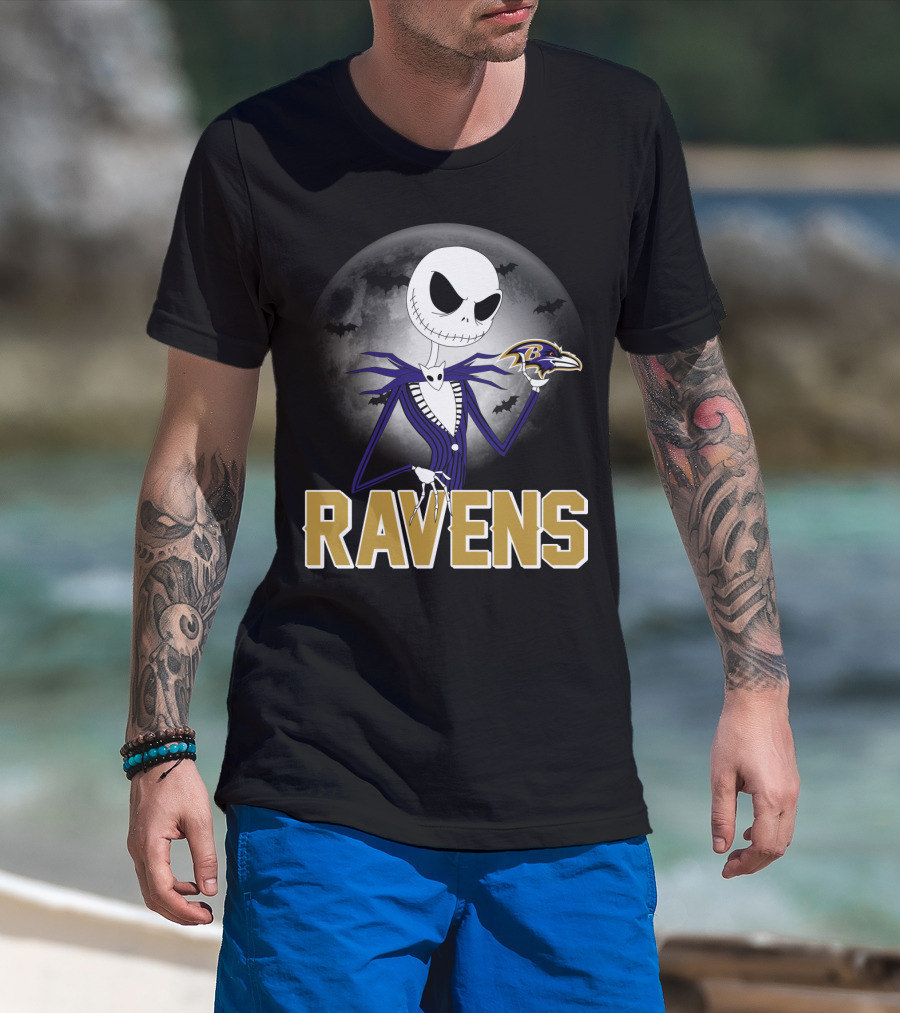Jack Skellington Baltimore Ravens Halloween Moon Ravens T-Shirt