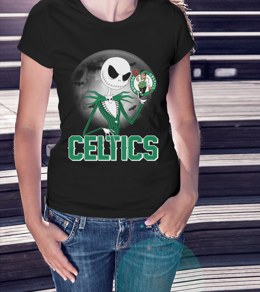 Celtics Jack Skellington Halloween Boston Celtics Moon And Bats T-Shirt