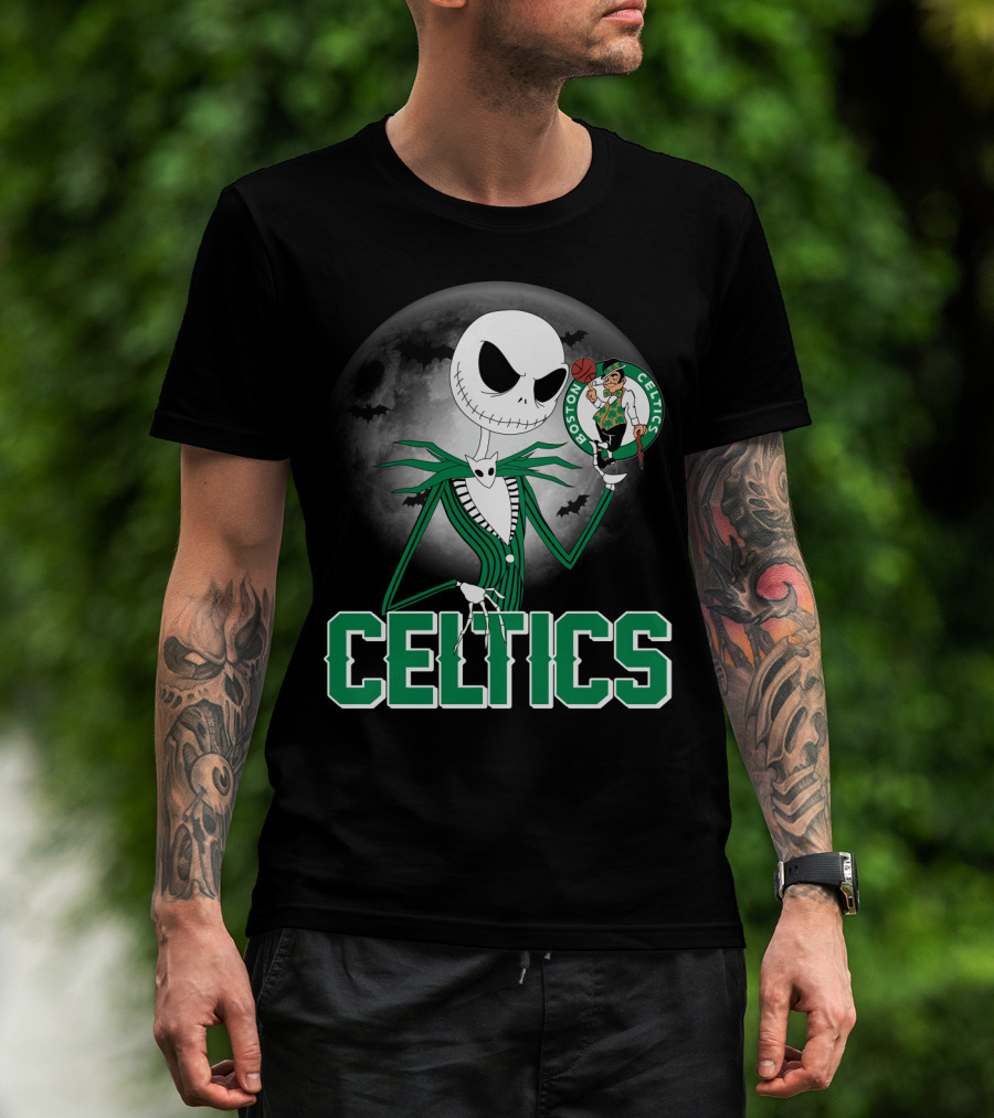 Celtics Jack Skellington Halloween Boston Celtics Moon And Bats T-Shirt