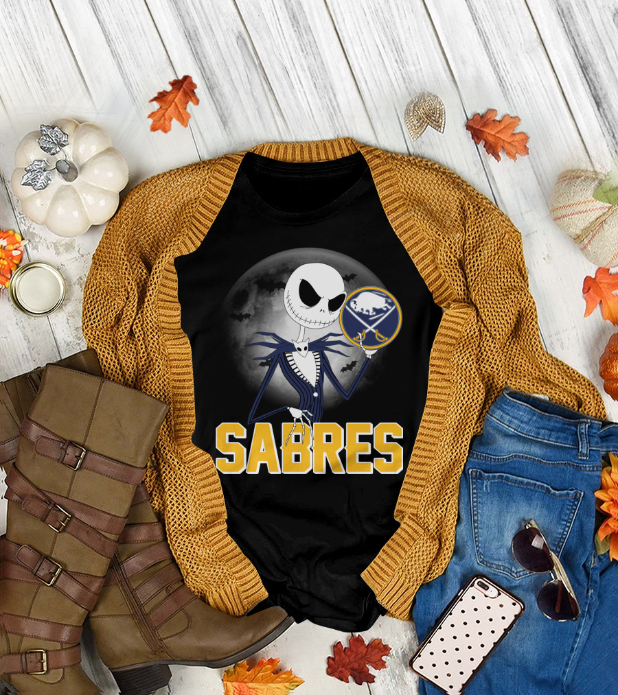 Sabres Jack Skellington Halloween Buffalo Moon Scene T-Shirt
