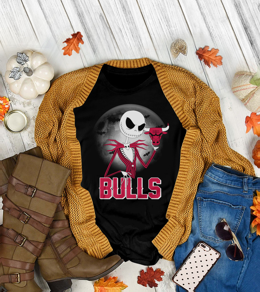 Jack Skellington Halloween Bulls Moon Chicago T-Shirt