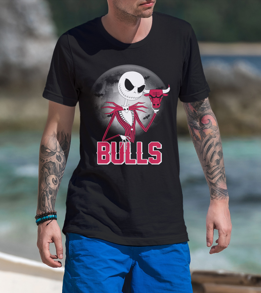 Jack Skellington Halloween Bulls Moon Chicago T-Shirt