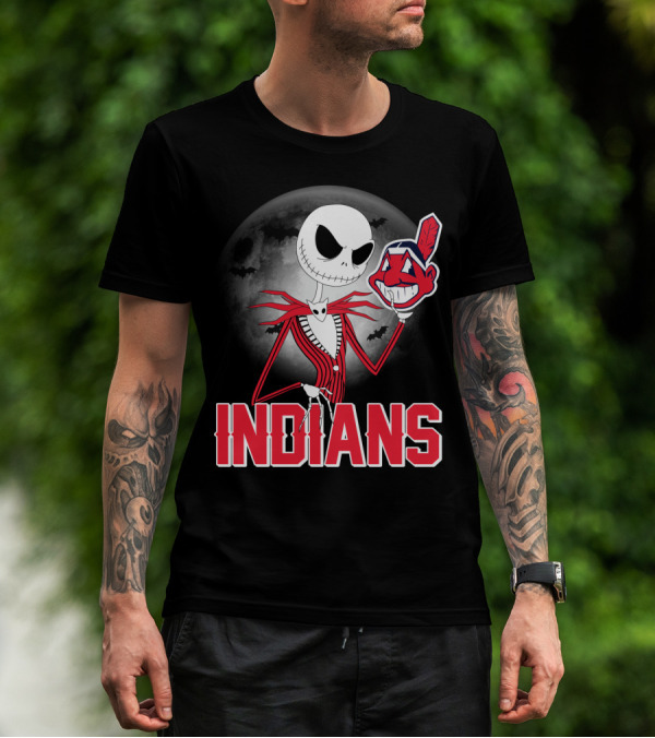 Jack Skellington Halloween Moon Cleveland Indians T-Shirt
