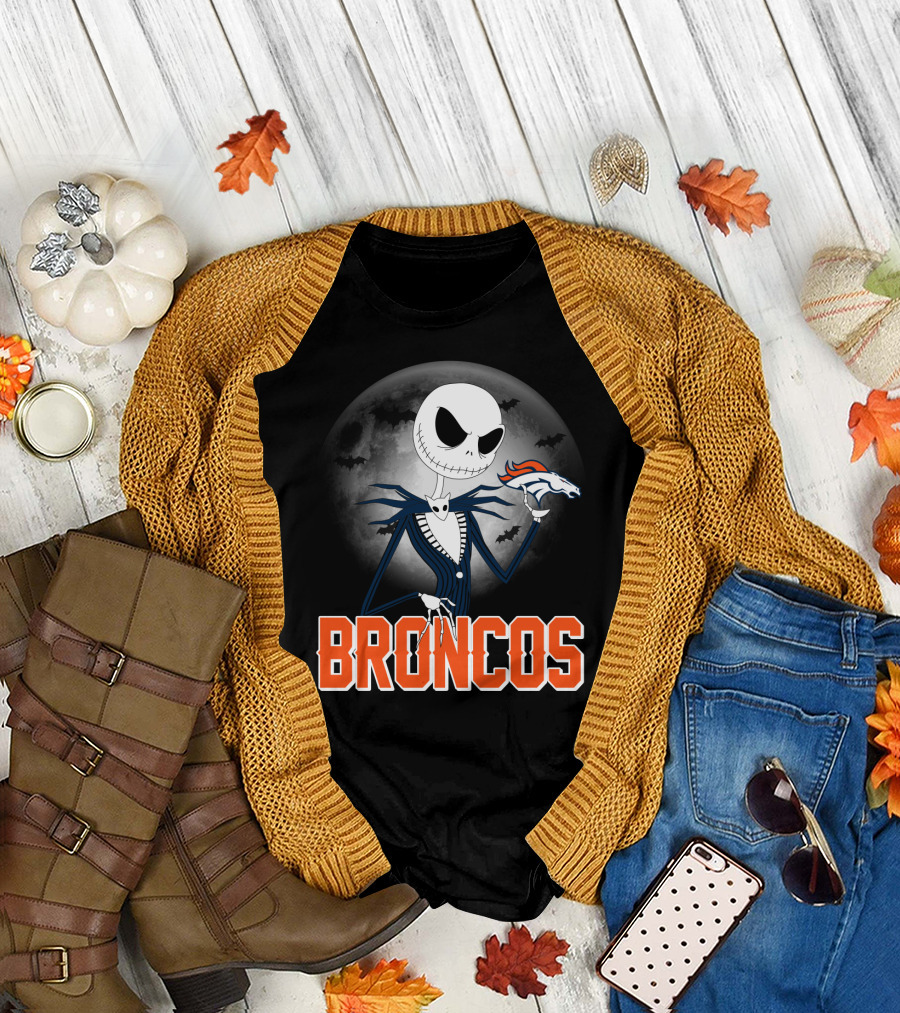 Jack Skellington Broncos Halloween Mashup Denver Broncos Sports Fan T-Shirt