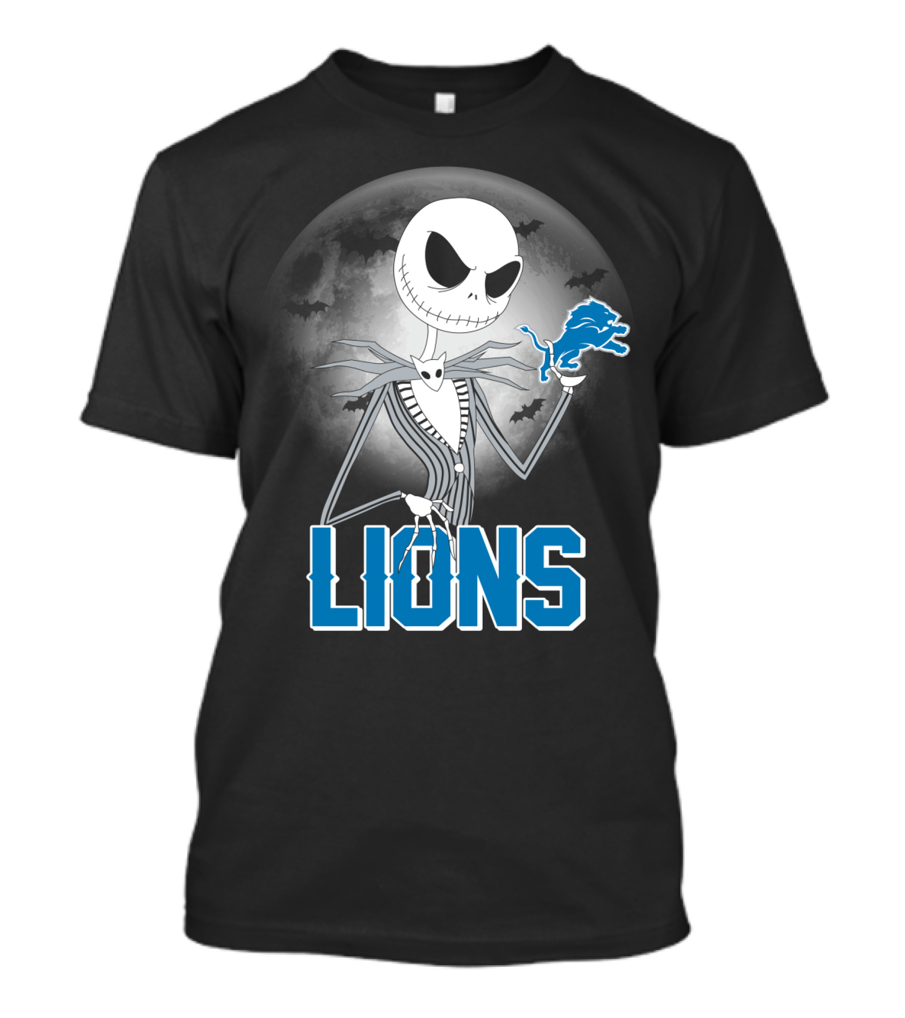 Jack Skellington Detroit Lions Halloween Night Full Moon Bats T-Shirt