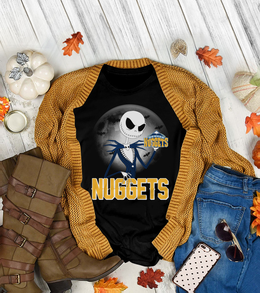 Jack Skellington Denver Nuggets Halloween Moon Bats T-Shirt
