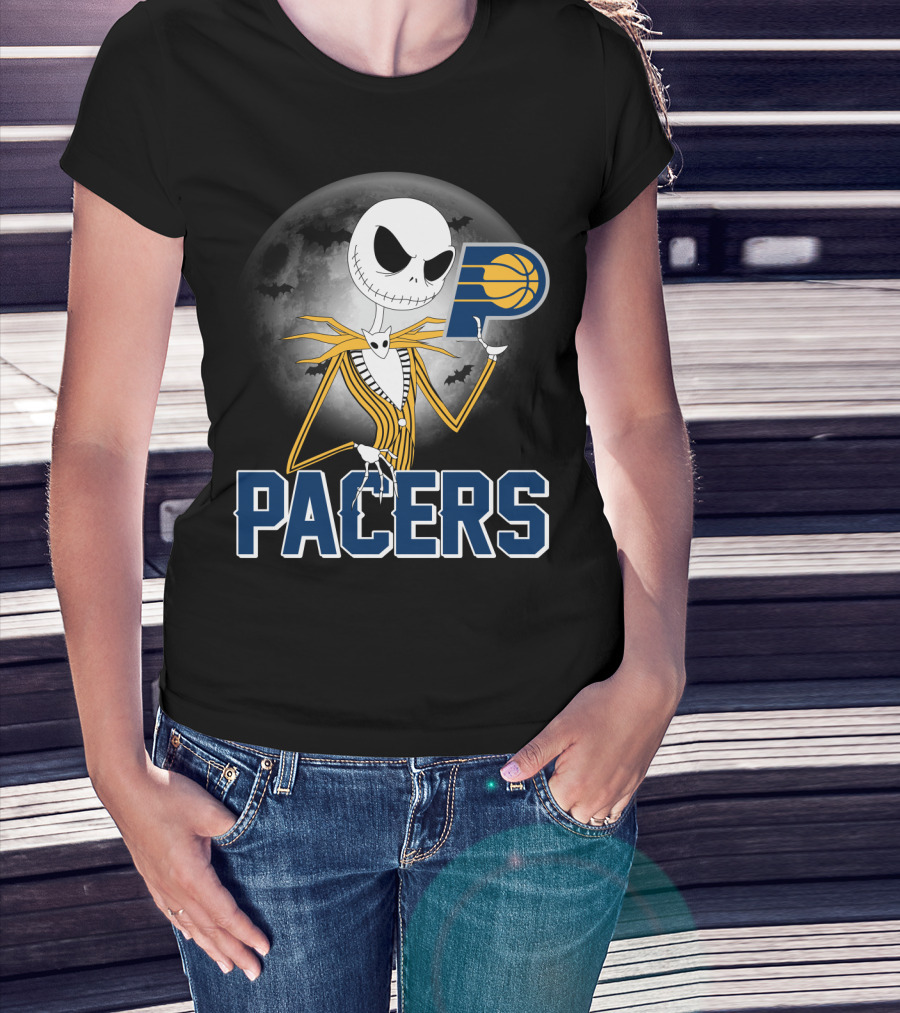 Jack Skellington Halloween Indiana Pacers Basketball Moon Bats T-Shirt