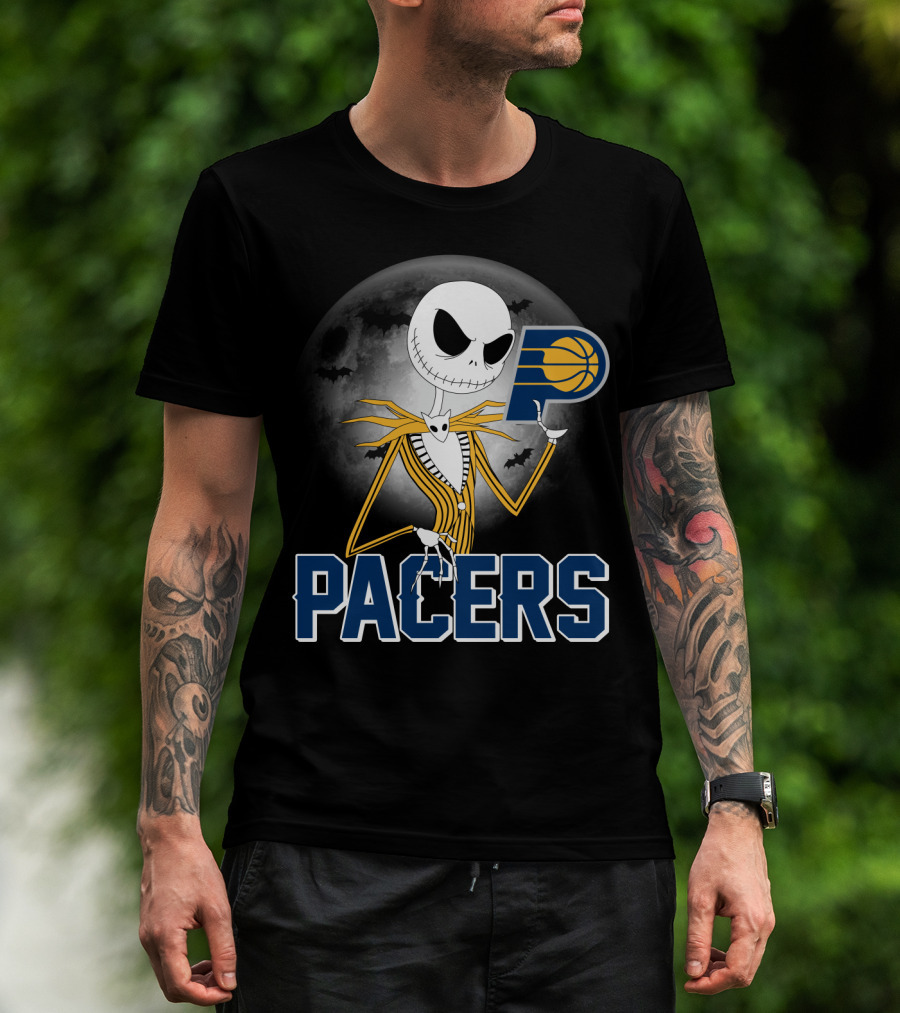 Jack Skellington Halloween Indiana Pacers Basketball Moon Bats T-Shirt