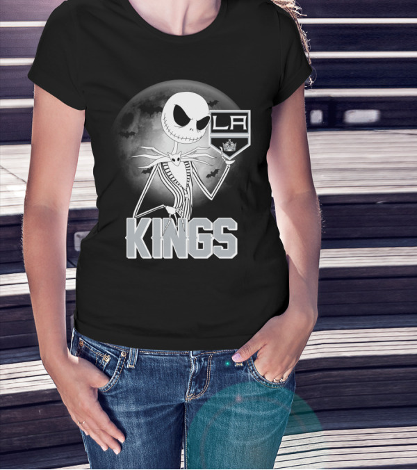 Jack Skellington Los Angeles Kings Halloween Moon Background T-Shirt