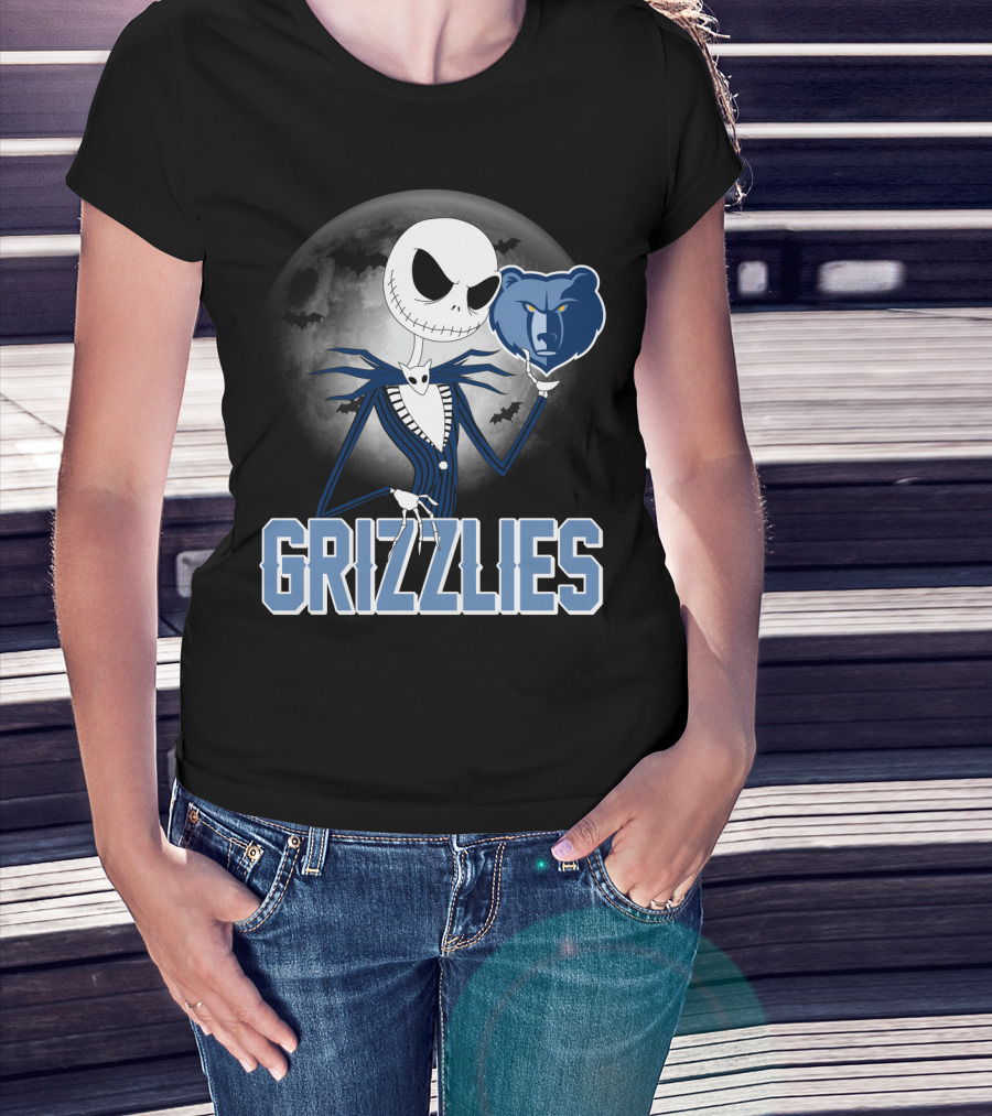 Jack Skellington Grizzlies Halloween Moon T-Shirt