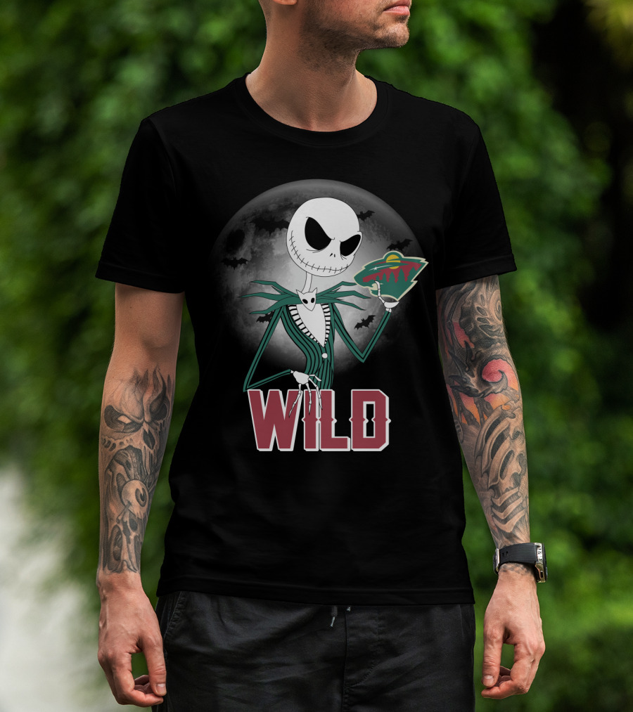 Jack Skellington Halloween Moon And Minnesota Wild Logo Spooky T-Shirt