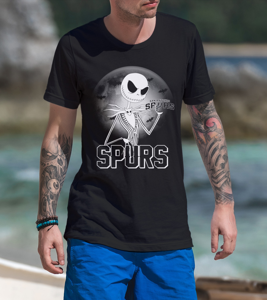 Jack Skellington San Antonio Spurs Halloween Moon Bats T-Shirt