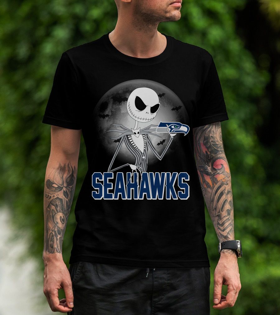 Jack Skellington Seattle Seahawks Halloween Moon T-Shirt