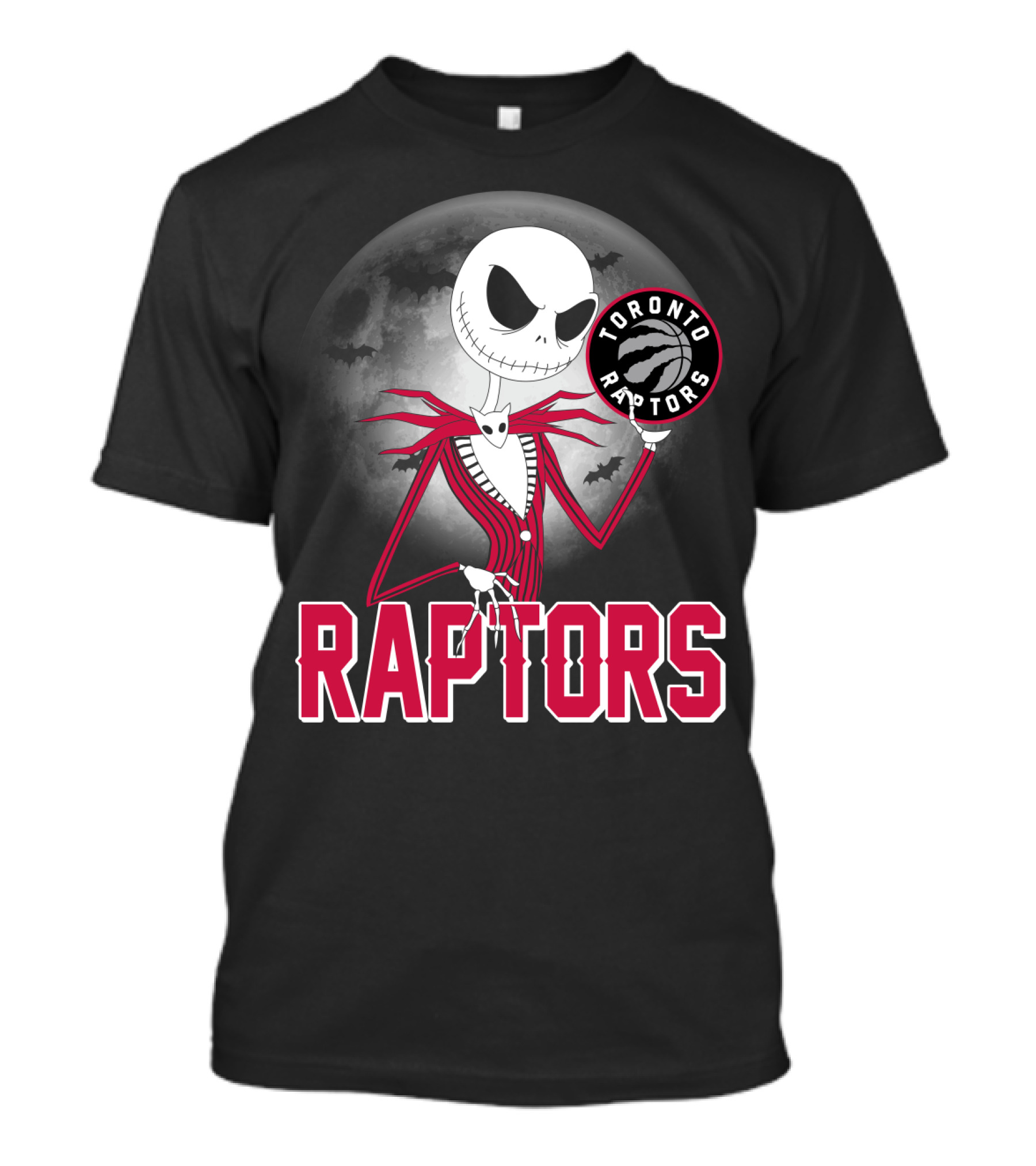 Jack Skellington Raptors Halloween Toronto Raptors Basketball Moon Bats T-Shirt