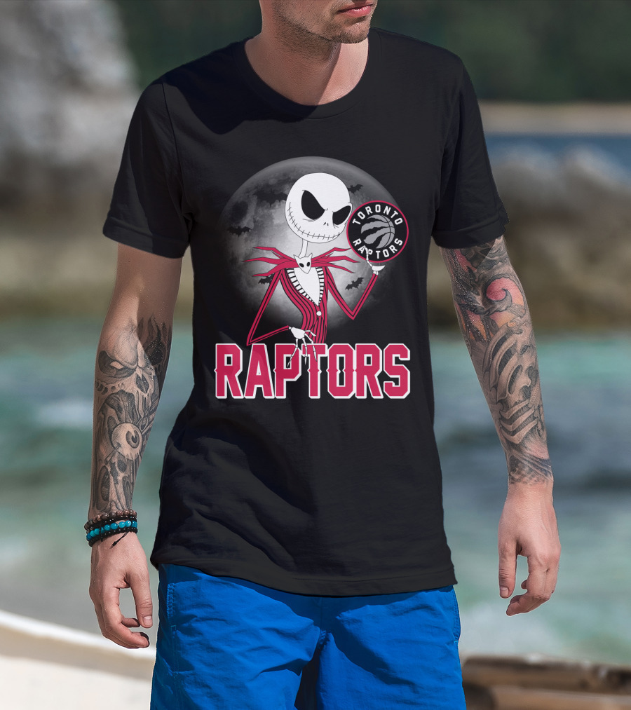 Jack Skellington Raptors Halloween Toronto Raptors Basketball Moon Bats T-Shirt