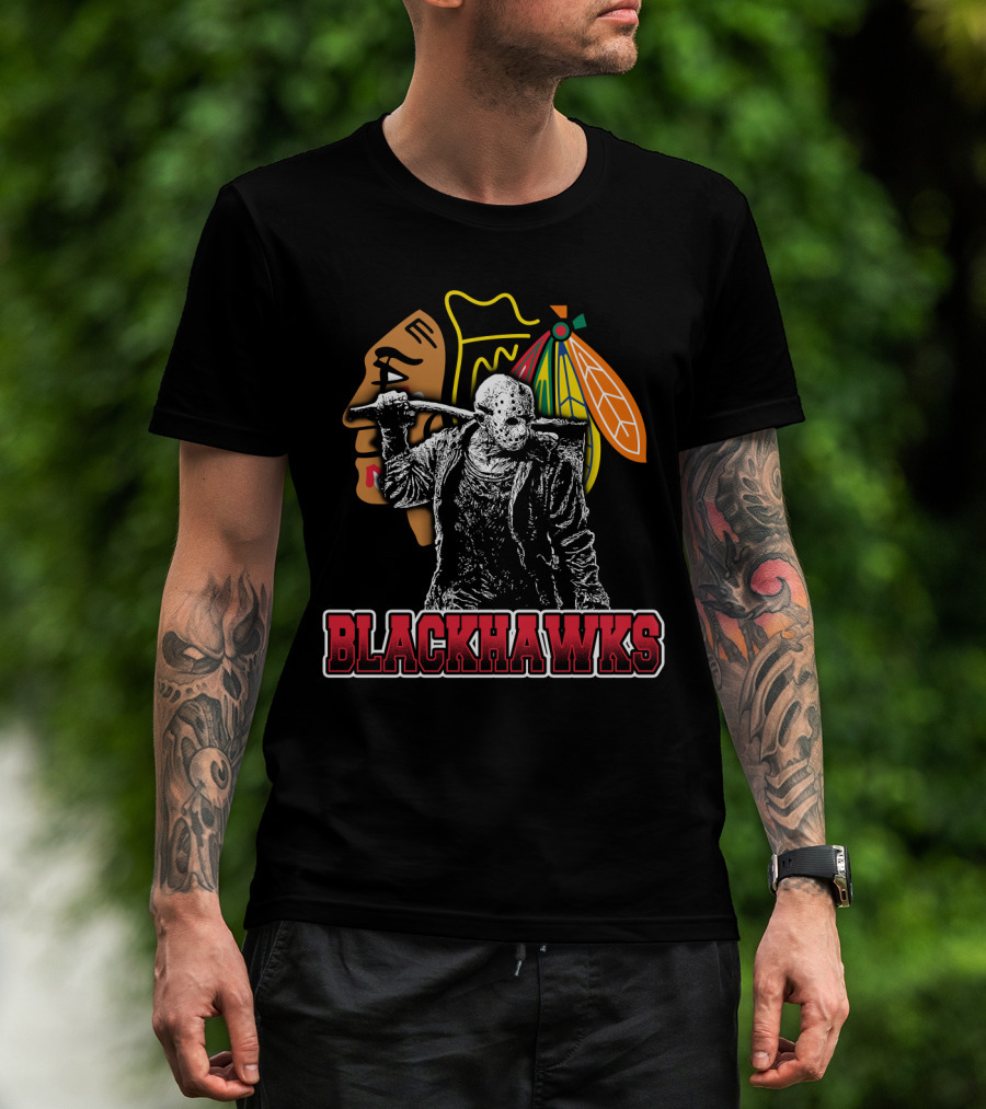 Jason Voorhees With Hockey Mask And Chicago Blackhawks T-Shirt