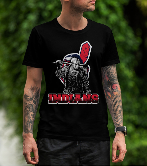 Jason Voorhees With Indians Logo And Cleaver T-Shirt