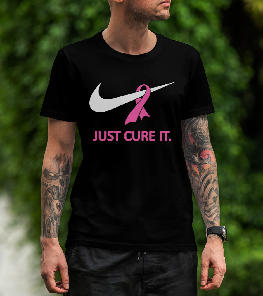 Just Cure It Pink Ribbon Breast Cancer Awareness Swoosh T-Shirt