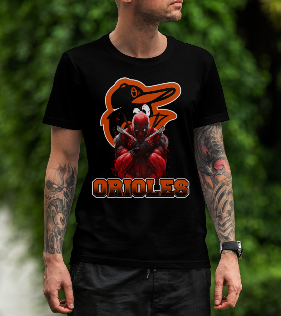 Baltimore Orioles Deadpool Mashup Orioles Logo & Character Crossover T-Shirt