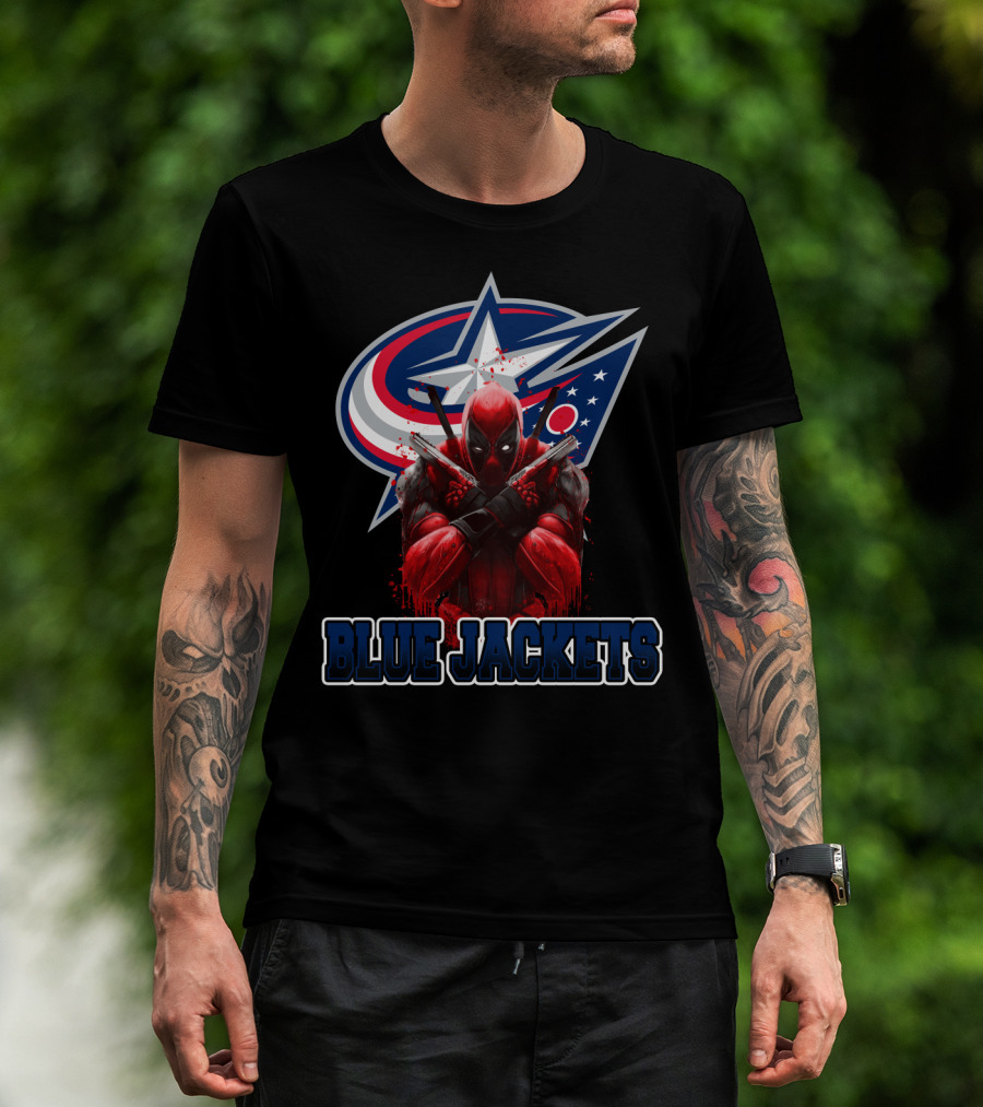 Columbus Blue Jackets Deadpool Crossover Fandom T-Shirt