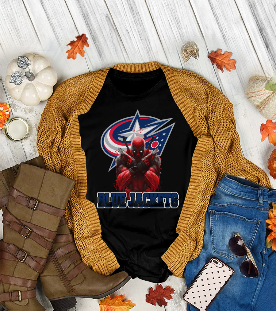 Columbus Blue Jackets Deadpool Crossover Fandom T-Shirt