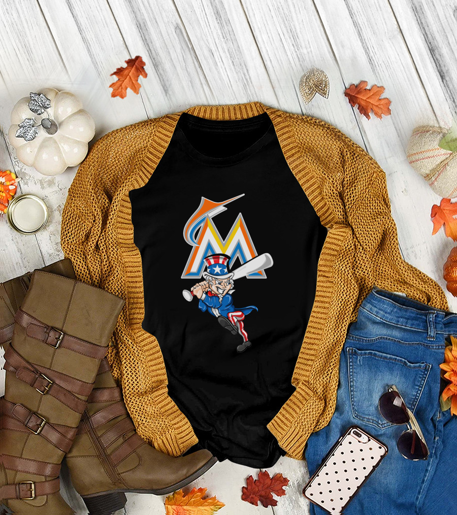 Miami Marlins Uncle Sam Baseball July Fourth Celebration T-Shirt