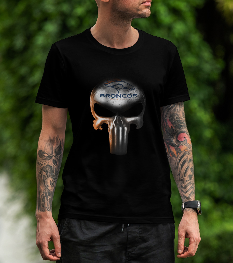 Denver Broncos Fans Unique Skull Design Featuring The Punisher T-Shirt