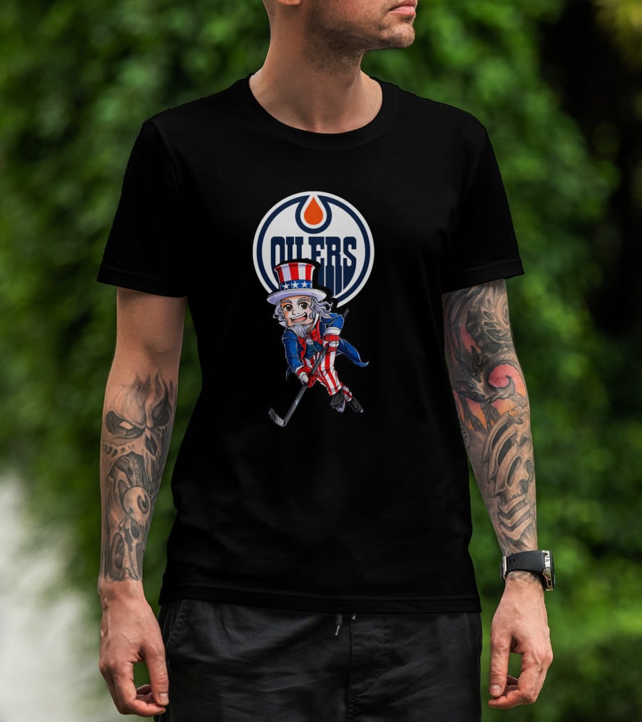 Uncle Sam Hockey Player Edmonton Oilers 4Th Of July T-Shirt