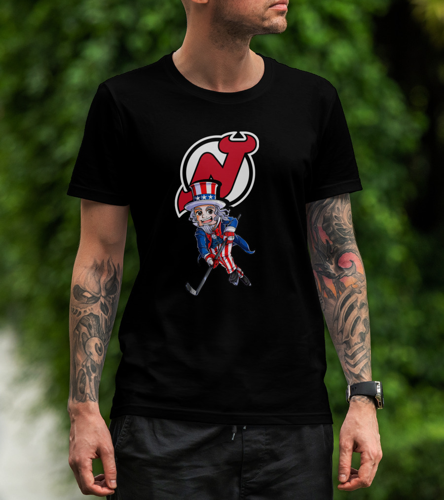 Uncle Sam Hockey Action With New Jersey Devils Independence Day T-Shirt