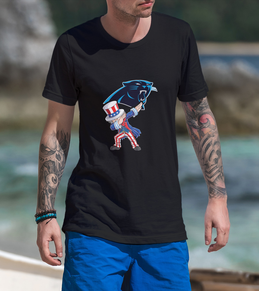Uncle Sam Dabbing 4Th July Carolina Panthers Logo Fourth Of July Celebration T-Shirt