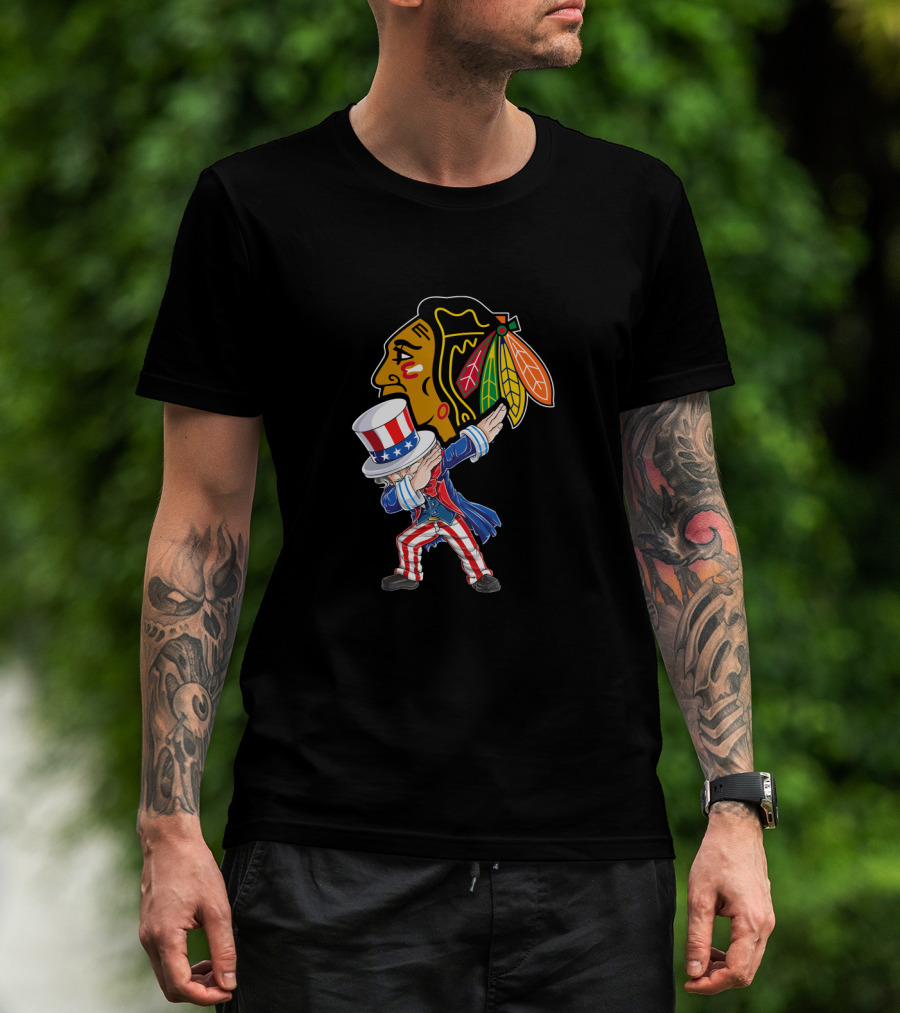 Uncle Sam Dabbing Chicago Blackhawks 4Th Of July T-Shirt