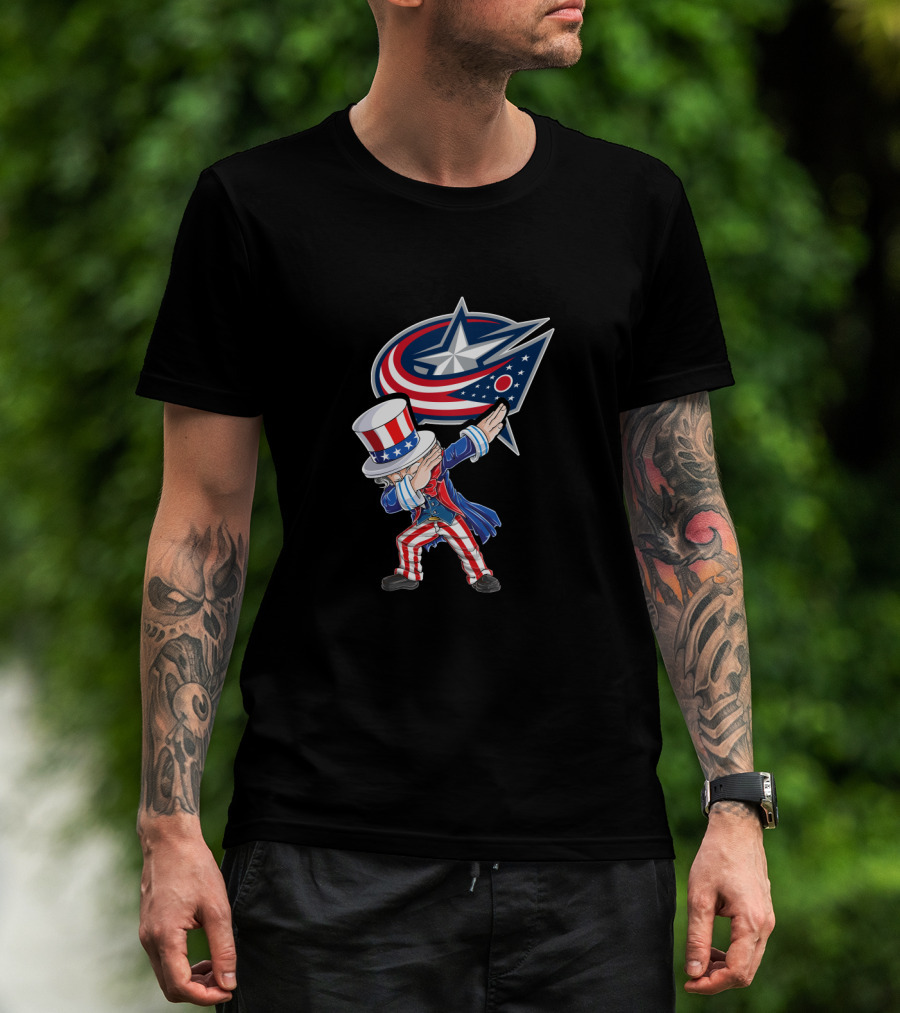 Uncle Sam Dabbing Columbus Blue Jackets 4Th July Patriotic Theme T-Shirt