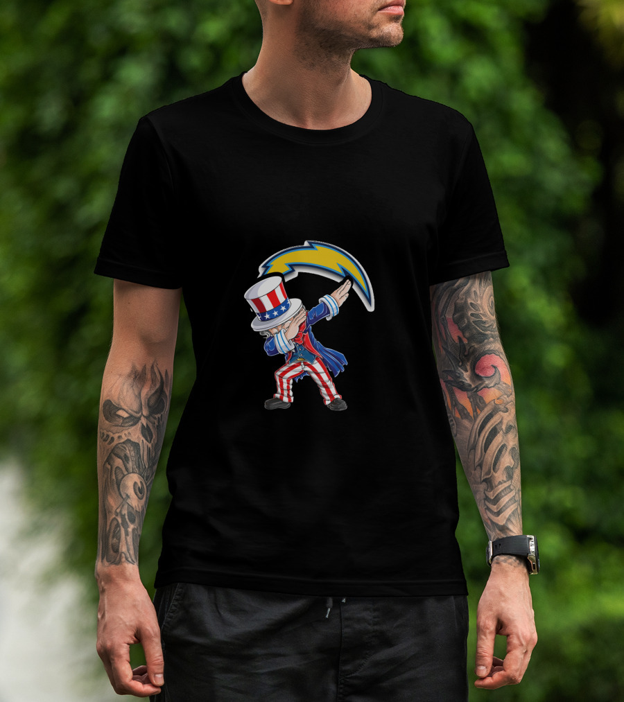 Uncle Sam Dabbing 4Th July Los Angeles Chargers Lightning Bolt Usa Red White Blue T-Shirt