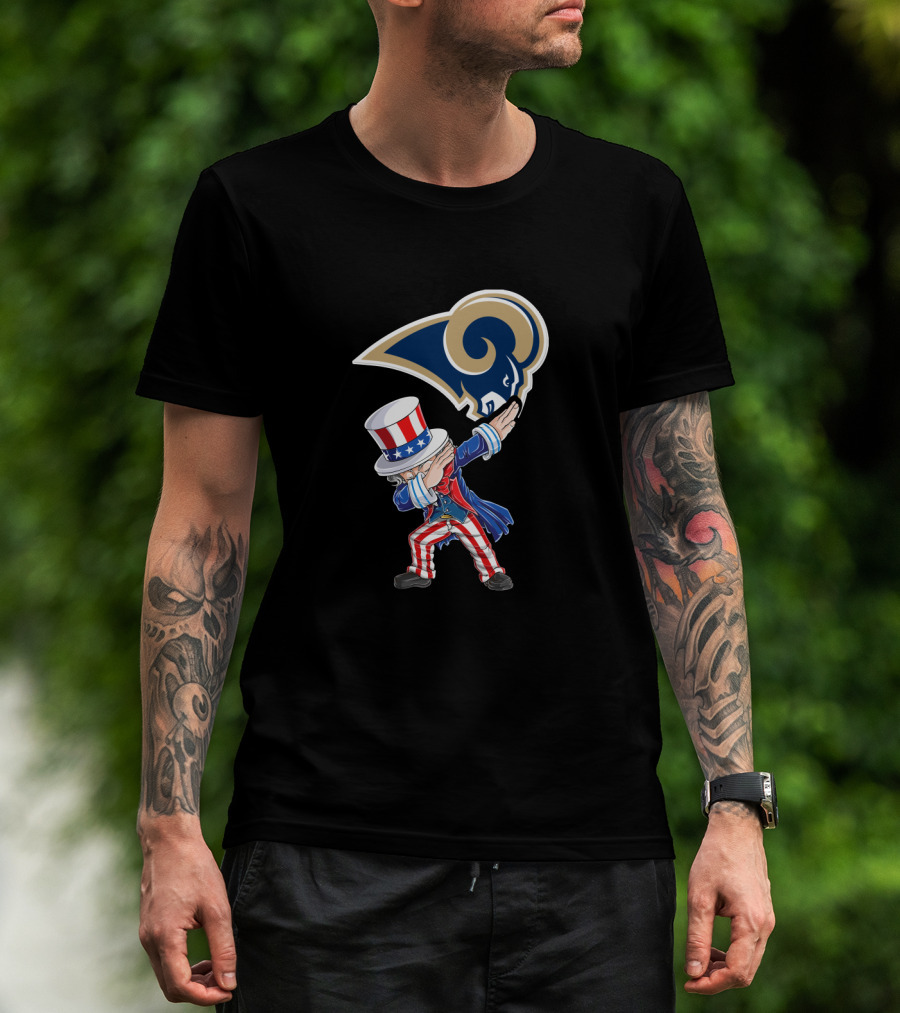 Uncle Sam Dabbing Los Angeles Rams Logo 4Th Of July Celebration T-Shirt
