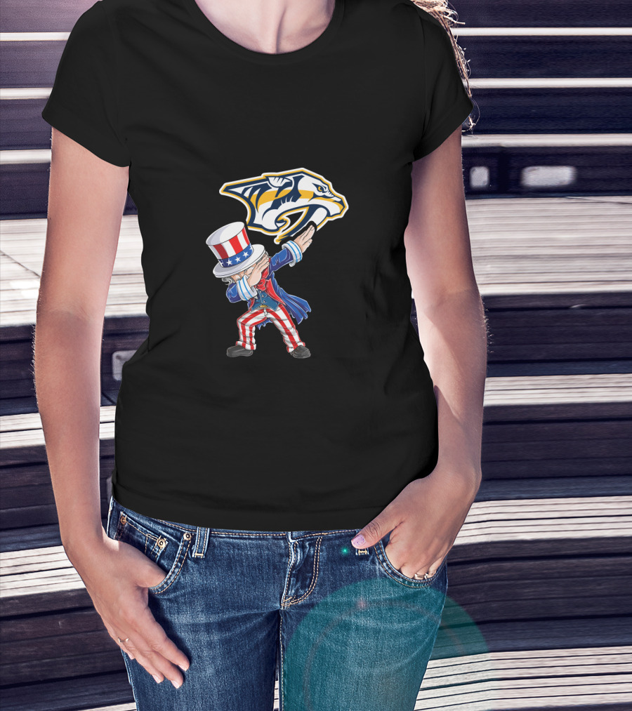 Uncle Sam Dabbing With Nashville Predators Logo 4Th July T-Shirt