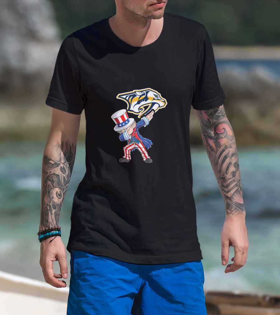 Uncle Sam Dabbing With Nashville Predators Logo 4Th July T-Shirt