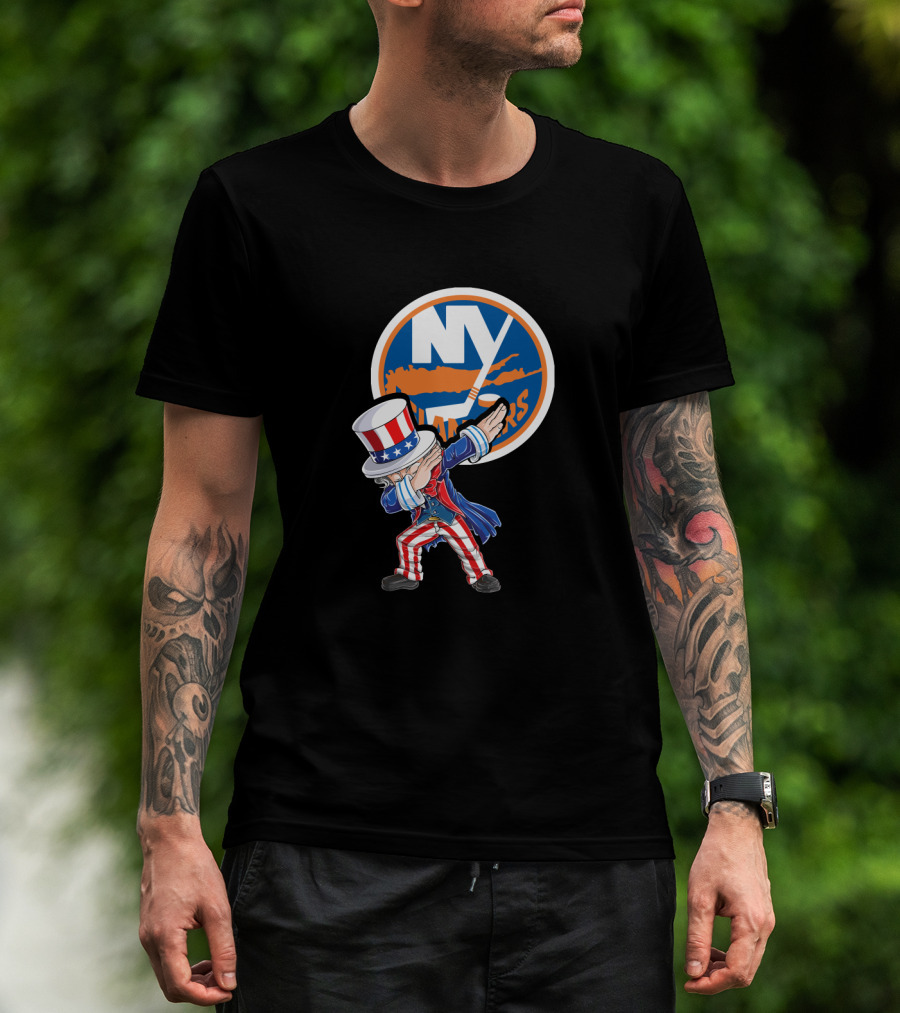 Uncle Sam Dabbing In Front Of New York Islanders Logo For 4Th Of July T-Shirt