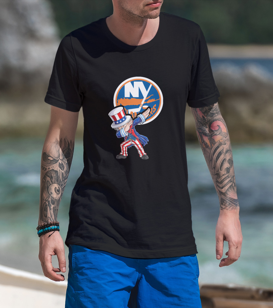 Uncle Sam Dabbing In Front Of New York Islanders Logo For 4Th Of July T-Shirt
