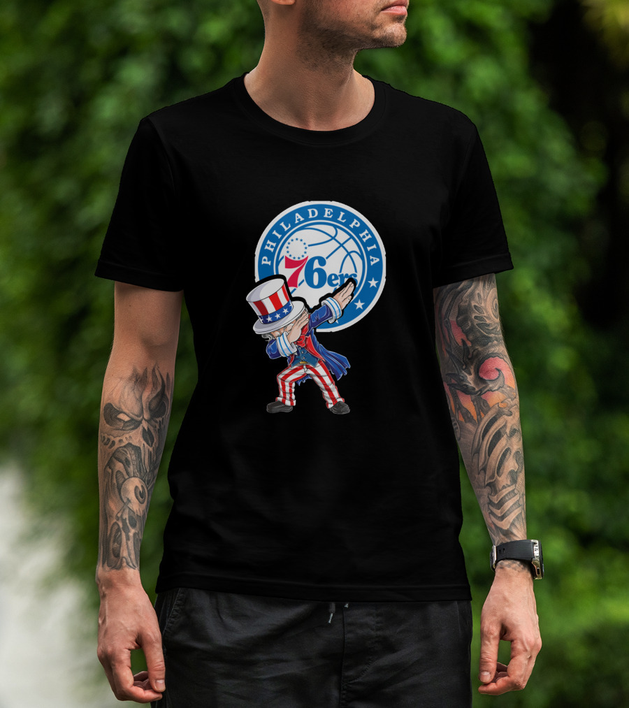 Philadelphia 76ers 4Th July Uncle Sam Dabbing Basketball Motif T-Shirt